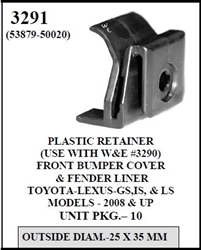 W-E 3291 Plastic Retainer, Front Bumper Cover & Fender Liner, Lexus IS, GS, LS
