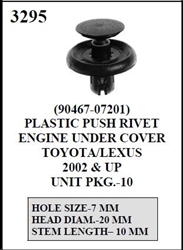 W-E 3295 Plastic Push Rivet EnginToyota/Lexuse Under Cover
