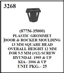 W-E 3268 Plastic Grommet Door & Rocker Moulding, Hyundai 95 & Up, Kia