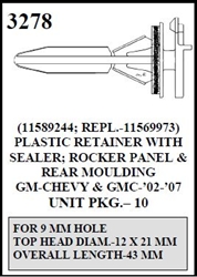 W-E 3278 Plastic Retainer With Sealer, Rocker Panel & Rear Moulding, GM, GMC, Chevrolet