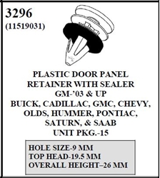 W-E 3296 Plastic Door Panel Retainer With Sealer, GM, Buick, Cadillac