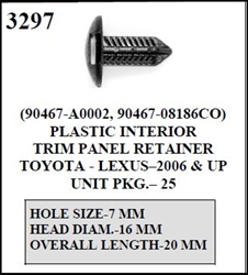 W-E 3297 Plastic Interior Trim Panel Retainer, Toyota, Lexus