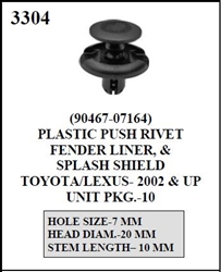 W-E 3304 Plastic Push Rivet Fender Liner & Splash Shield, Toyota/Lexus
