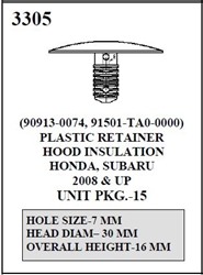 W-E 3305 Plastic Retainer Hood Insulation, Honda, Subaru