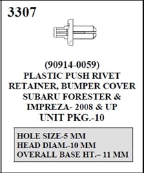 W-E 3307 Plastic Push Rivet Retainer, Bumper Cover, Subaru Forester & Impreza