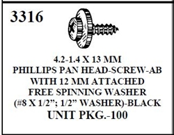 W-E 3316 Phillips Pan Head Screw-AB With 12mm Attached Free Spinning Washer
