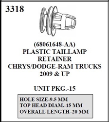 W-E 3318 Plastic Taillamp Retainer, Chrysler & Dodge Trucks