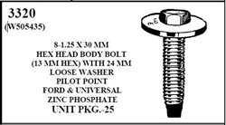 W-E 3320 Hex Head Body Bolt With 24mm Loose Washer (13mm Hex), Pilot Point, Zinc & Phosphate, Ford & Universal