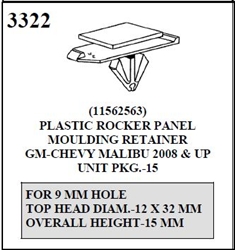 W-E 3322 Plastic Rocker Panel Moulding Retainer, Chevy Malibu