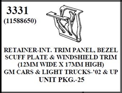 W-E 3331 Retainer INT. Trim Panel, Bezel Scuff Plate & Windshield Trim, GM Cars & Light Trucks