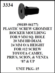 W-E 3334 Plastic Screw Grommet Rocker Moulding, Toyota Camry, Scion, Prius, & Venza