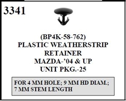 W-E 3341 Plastic Weather Strip Retainer, Mazda