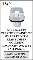 W-E 3349 Plastic Retainer With Sealer, Front & Rear Bumper, Moulding, Honda CR-V
