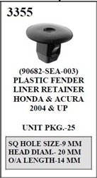 W-E 3355 Plastic Fender Liner Retainer, Honda & Acura