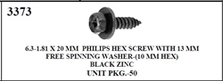 W-E 3373 Phillips Hex Screw With 13mm Free Spinning Washer